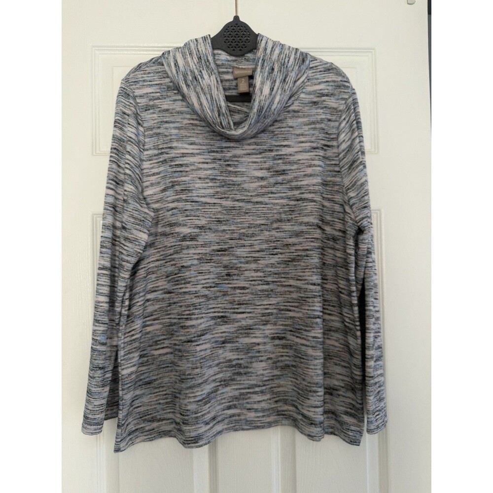 Chico’s Size 2 Cowl Neck Space Dye Knit Long Sleeve Top Blue Pink Gray